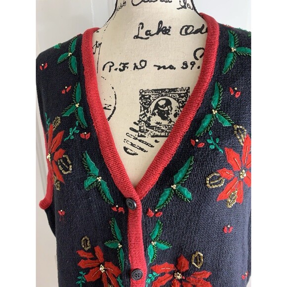 Vintage Bobbie Brooks Christmas Vest XL Beaded and Embroidered Festive Holiday - Picture 2 of 11